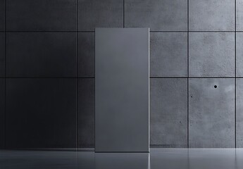 Refrigerator mockup against gray wall with minimalist design

