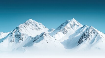 Obraz premium Serene Winter Landscape with Majestic Snow-Capped Mountains Under Clear Blue Sky