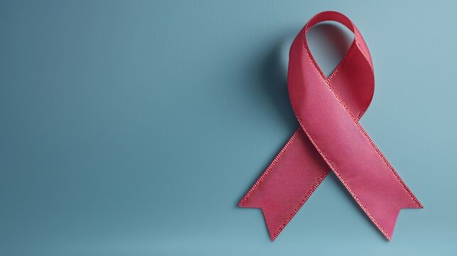 Pink Ribbon Symbol for Breast Cancer Awareness on a Soft Blue Background - Powered by Adobe