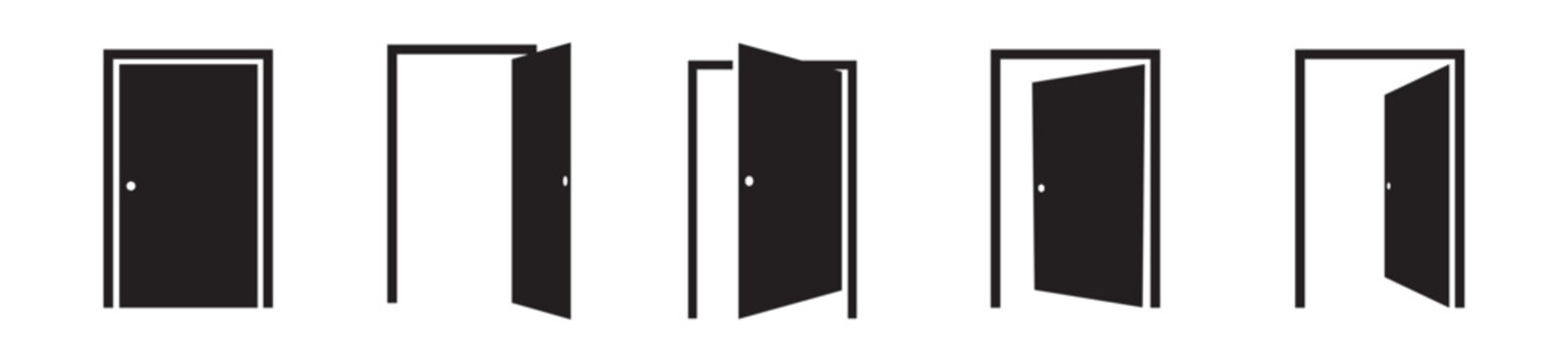 doors icon set, open door, close door, ajar doors icon. door icon set collection. door vector illustration. collection of doors icon