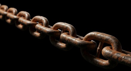 Obraz premium Rusty Chain Links: A Close-Up View of Weathered Metal Interlocking