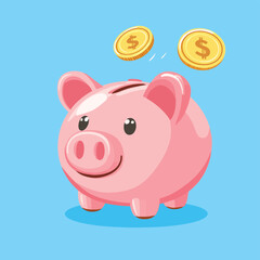 Gold coin falling into a piggy bank - the concept of savings, save money, vector style simple color