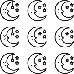 Kid-Friendly Crescent Moon Doodle Set with Smiling Faces and Hanging Ornaments

