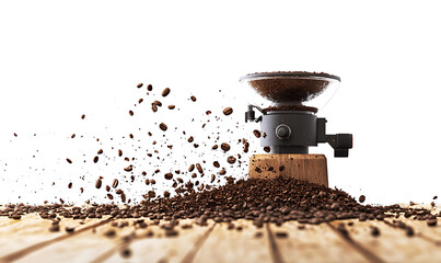 Realistic and artistic illustrations of coffee beans, brewing equipment, coffee cups, baristas, coffee farms, roasting processes, and café scenes