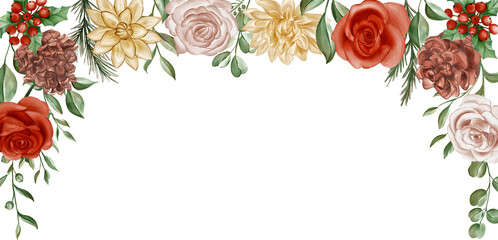 Watercolor Floral Border: Autumn Hues & Berries