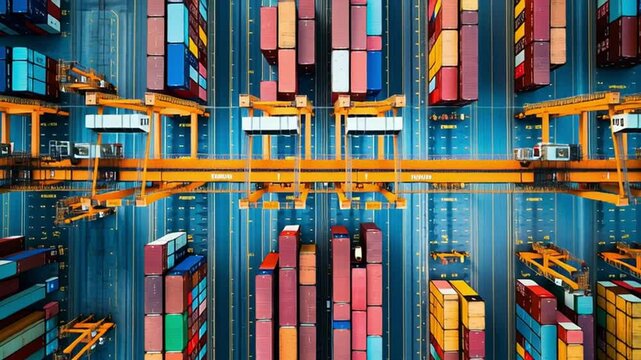 Overseas shipping container terminal: A captivating aerial view of a bustling container terminal showcases the logistics of international trade.