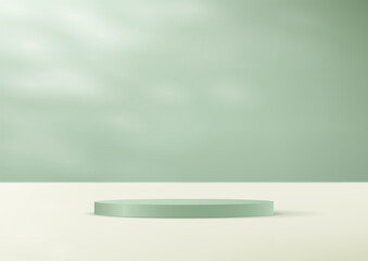 Pastel Green and Beige background vector 3d with white podium space for selling products on the website. Vector illustration.