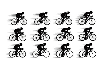 Obraz premium Cyclists Riding Bikes Seamless Pattern Silhouette
