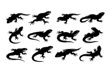 Naklejka premium Lizard Silhouettes Pattern Vector Illustration in Black and White