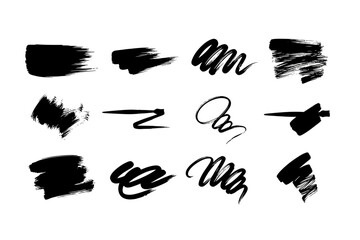 Brush Stroke Collection Abstract Ink Shapes Isolated on White