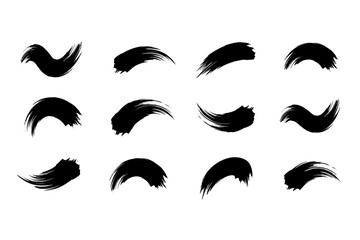 Ink Brush Strokes Set of Twelve Black Paint Elements