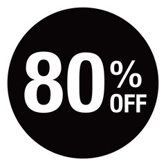 ”80％OFF ”の文字入り 円形のイラスト　モノクロ　白文字　背景透過
