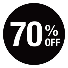 ”70％OFF ”の文字入り 円形のイラスト　モノクロ　白文字　背景透過
