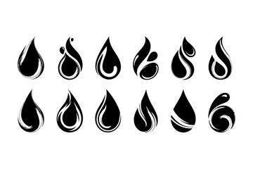 Collection of Water Drop Vector Shapes in Black and White