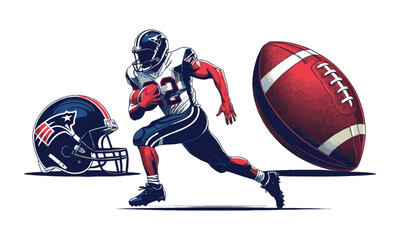 Modern vector illustration of an American Football Collection featuring three key elements, dynamic football player in action, easily editable.