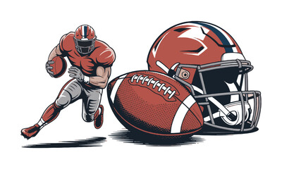 Modern vector illustration of an American Football Collection featuring three key elements, dynamic football player in action, easily editable.