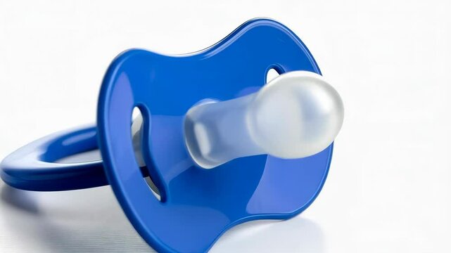Blue pacifier on a white background for infants and babies, baby soother to comfort newborns and toddlers.