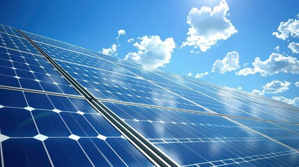 Solar panels on the roof of a large residential building generating power for apartments.