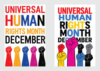 Universal Human Rights Poster With Raised Fists And Bold December Typography

