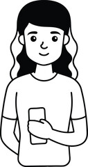 Girl Avatar Outline Holding Smartphone.