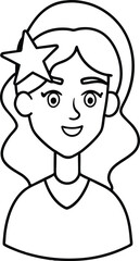 Girl Avatar with Star Hairpins Outline.