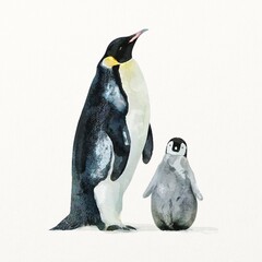 Penguin family illustration in watercolor, animal painting © Rawpixel.com