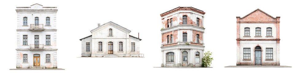 Collection of Old Building Facades on White