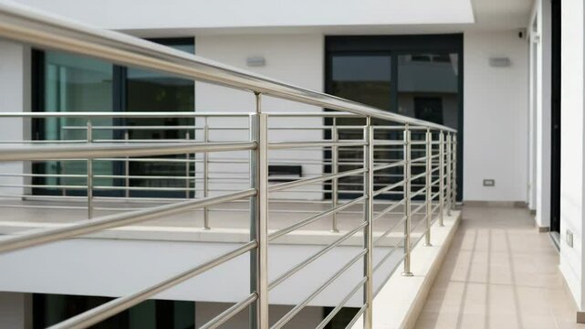 Modern balcony with stainless steel railing and minimalist design  