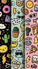 Kawaii Doodle Sticker Set: Minimalist Random Cute Elements with Pastel Background