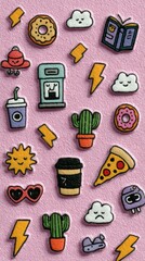 Kawaii Doodle Sticker Set: Minimalist Random Cute Elements with Pastel Background