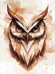 An AI-generated watercolor owl head.