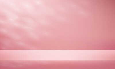 Empty pink studio room background with shadow leaves. Space for selling products on the website. Vector illustration.