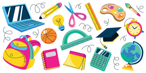 Set of hand drawn back to school element vector illustration