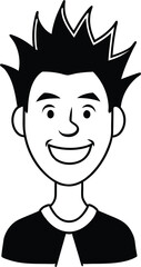 Smiling man avatar with spiky hairstyle.