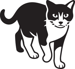 Cat silhouette facing forward black and white design, Feline front view in minimal sketch