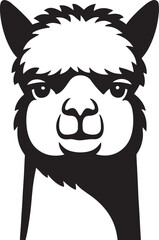 Cute black and white llama face drawing minimal style, Adorable llama head vector illustration © jakircreativedesign