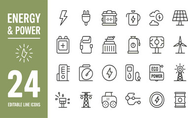 Renewable Energy Power Icons Set Twenty Four Editable Line Graphics for Web Design Projects