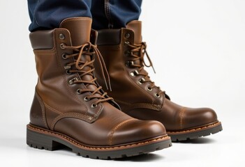 Brown leather boots on person