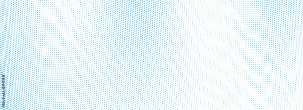 Poster Abstract dotted wave line background. Blue dynamic dash stripe texture. Warped and curved lines wallpaper for tech design template, presentation, brochure, leaflet, booklet. Vector light airy backdrop