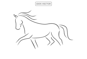 Running black line horse on transparant background. Vector graphic illustration