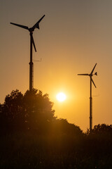 Obraz premium Two Wind Turbines at Sunset - Haneul Park, Seoul, Korea