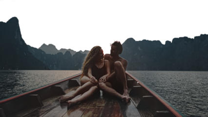 PNG couple lake boating border, transparent background