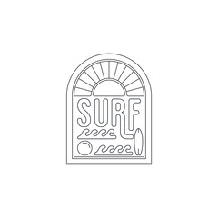 Tropical surf and sun line art logo design