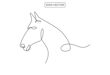 Horse portrait in continuous line art drawing style. Beautiful horse running minimalist black linear sketch 1