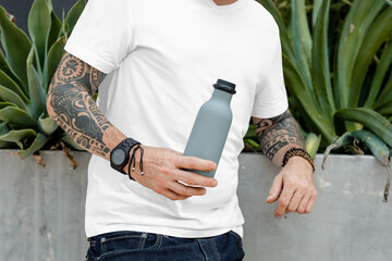 Men's tee png, transparent mockup, basic wear apparel fashion