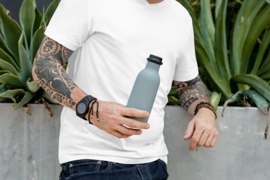 Men's tee png, transparent mockup, basic wear apparel fashion - Powered by Adobe