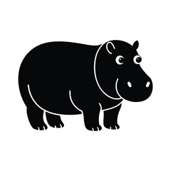 hippopotamus silhouette and line art vector illustration
