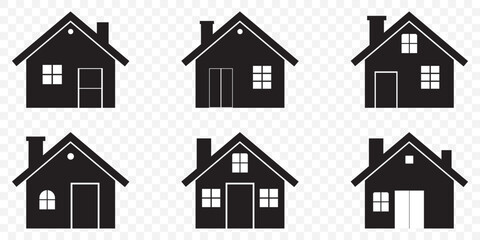 House icons set. Home icon collection. Real estate. Flat style houses symbols for apps and websites on Transparent background - stock vector. EPS 10.