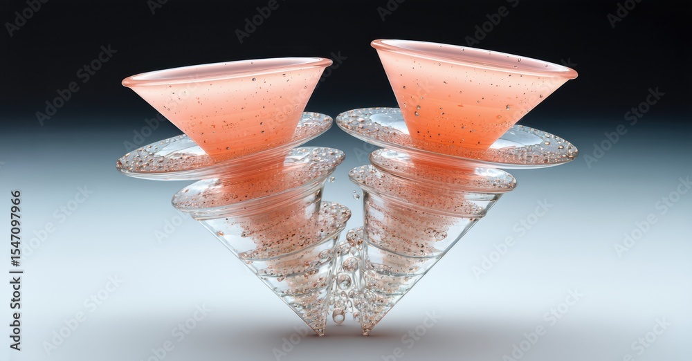 Poster Intricate glass sculpture. Pink hues swirl within clear forms, creating dynamic visual texture. Unique artistic expression.