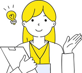 提案・案内ポーズをする女性/シンプルでポップなイラスト